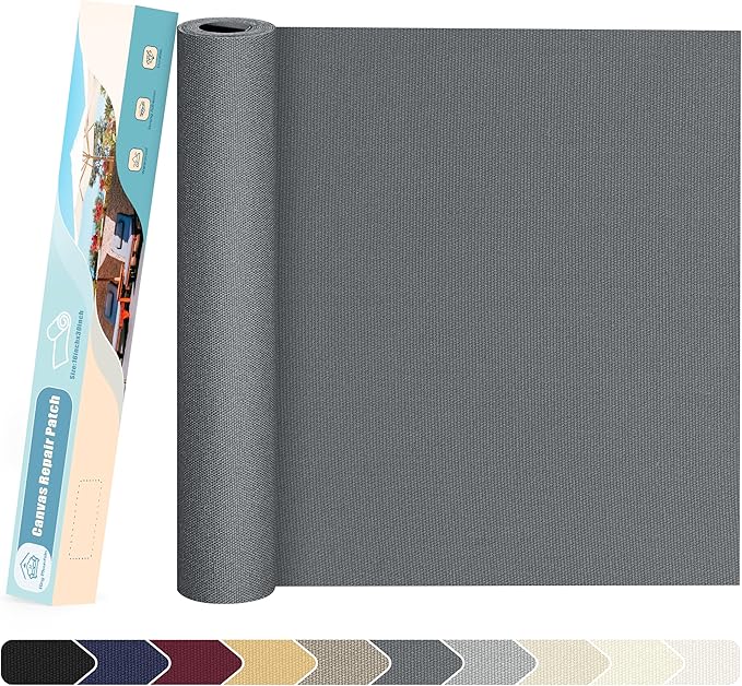 KING MOUNTAIN Canvas Repair Patch 16×30 Inch Self-Adhesive Waterproof Fabric Patch for Sofas, Tents, Furniture,Tote Bags, Car Seats (Charcoal Grey)