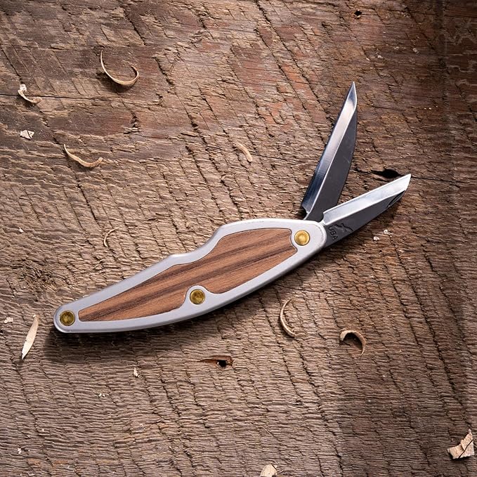 FLEXCUT Whittlin' Jack, Portable Pocket Knife for Wood Carving, 1-1/2" Detail Blade & 2" Roughing Blade, Walnut Inlay Handle | JKN88