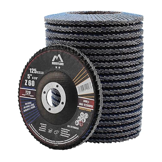 Merryland Flap Disc 5 inch Metal for Angle Grinder, 5inch 60 Grit T29 Flap Wheel 20 Pack, Blue Zirconium Corundum INOX Stainless Steel Iron Universal, Craft-Line FC1108314-20