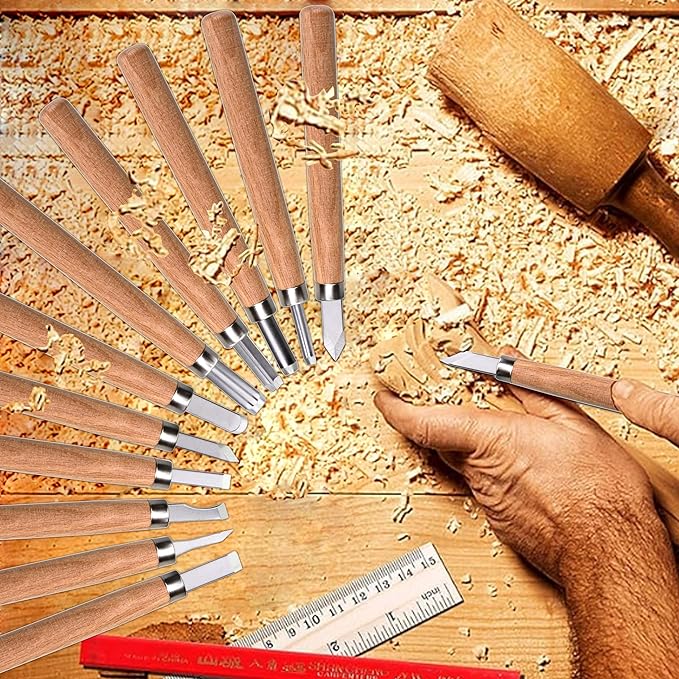 12 PCS Wood Carving Tools Set Plastic Storage Case Easy to Use Mini Wood Chisel Beginner Wood Carving Kit for Adults and Kids Carving Kit Gift