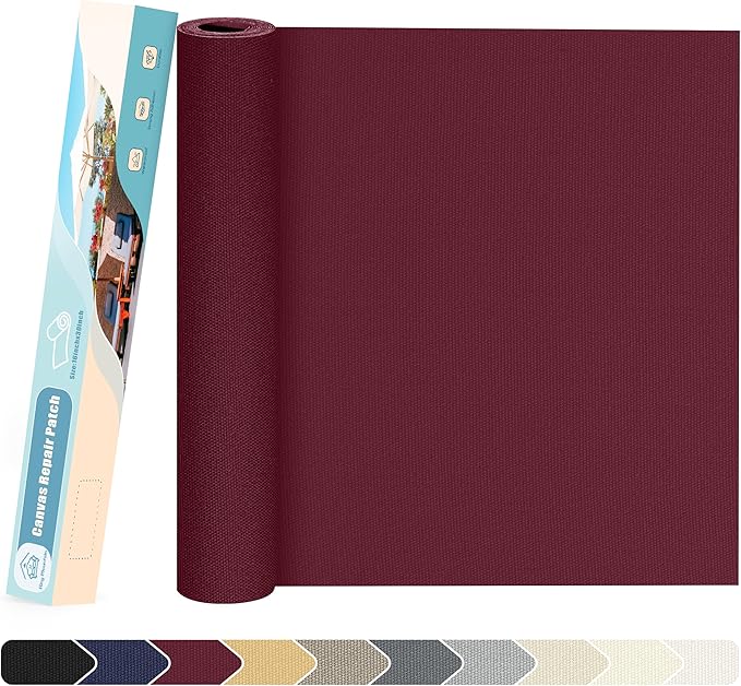 KING MOUNTAIN Canvas Repair Patch 16×30 Inch Self-Adhesive Waterproof Fabric Patch for Sofas, Tents, Furniture,Tote Bags, Car Seats (Burgundy)