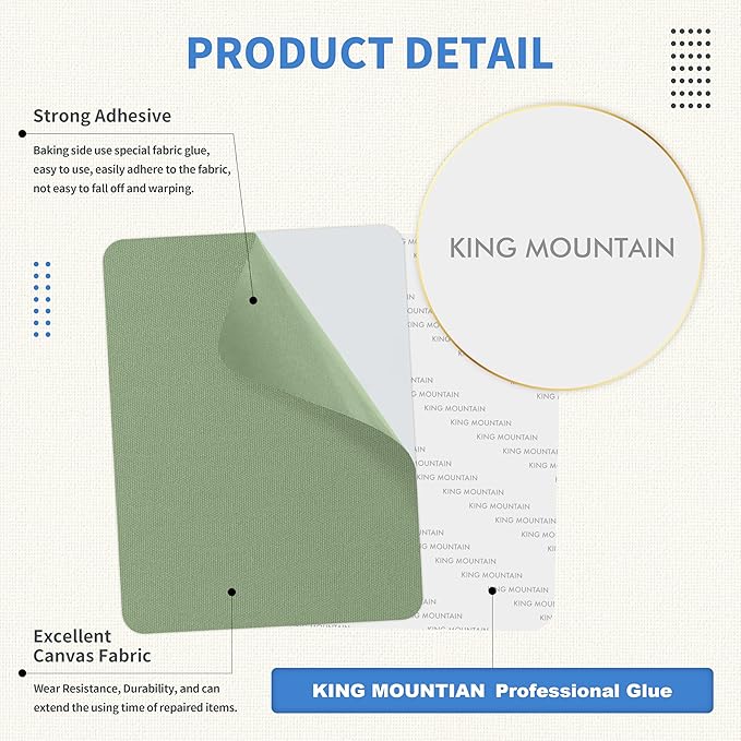 KING MOUNTAIN Canvas Repair Patch 9 x11 Inch 2 Pcs Self-Adhesive Waterproof Fabric Patch for Sofas, Tents, Furniture,Tote Bags, Car Seats (Grass Green)
