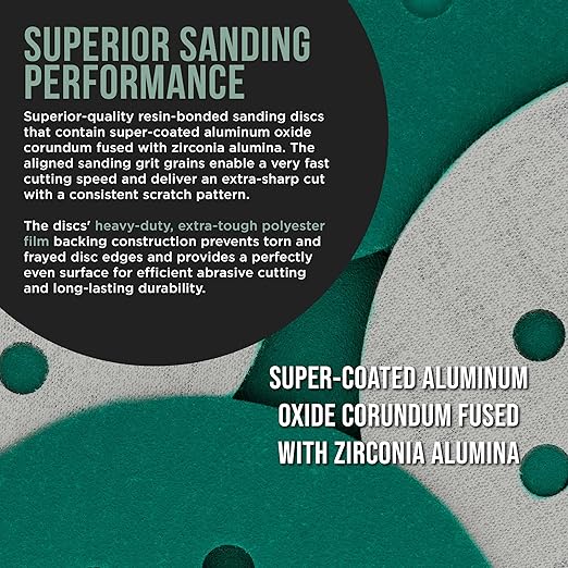 Dura-Gold Premium 220 Grit 5" Green Film Sanding Discs, 8-Hole Pattern, Box of 50 - Dustless Hook & Loop Backing Sandpaper for DA & Random Orbital Sanders, Sand Automotive Paint Woodworking Furniture