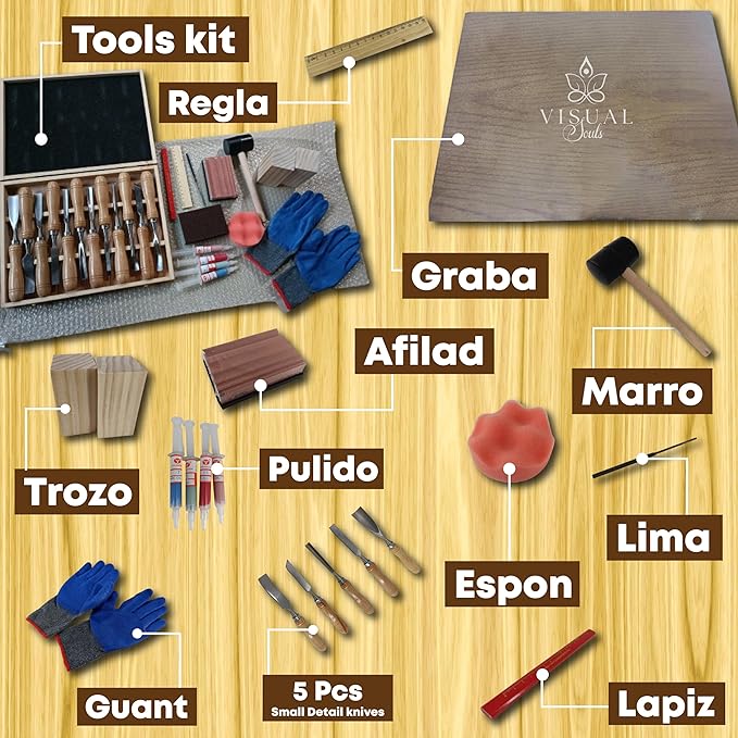 Wood Carving Kit, with Wooden Case, 25 Wood Carving Tools, Wood Carving Kit, Wood Carving Set, Wood Carving Tool Set, Wood Carving Kit for Beginners and Professionals, Carving Tools, 25 Piece Kit