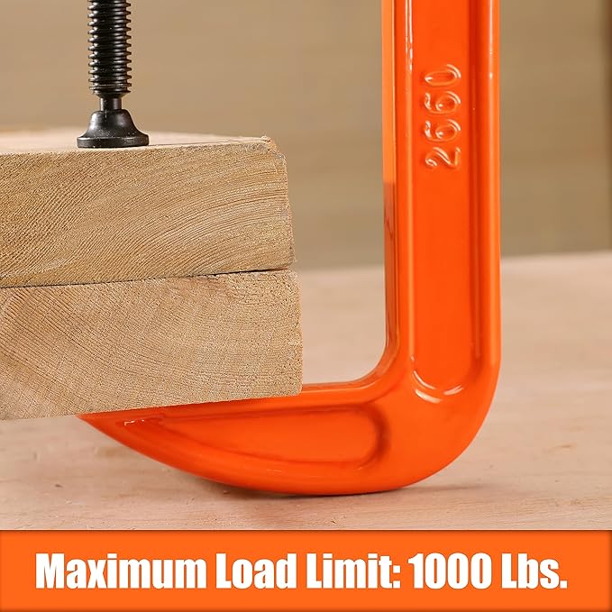 Pony 6-in C-Clamp Set, Clamps for Woodworking,1000lbs Load Limit, 2660 C-Clamp, Ideal for most DIY, Woodworking and Household Clamping Projects-2 Pack