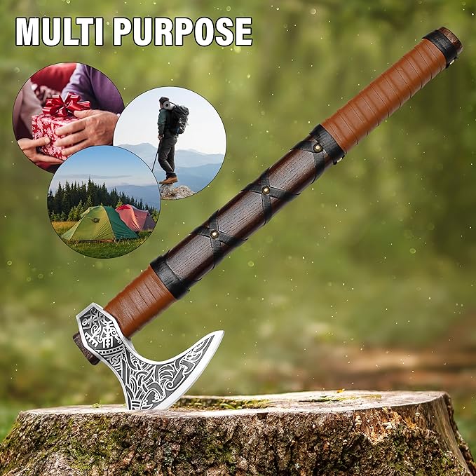 SHINY CRAFTS-Axes Viking Axe Hatchet Norse Axe Best Tomahawk Viking Bearded Axe- Beautiful Camping Axe Best Gift for Him with Leather Sheath (VBA 15A)
