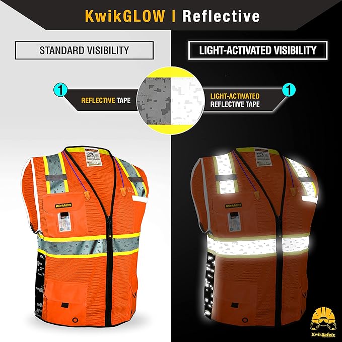 KwikSafety - BIG KAHUNA DIGITAL Safety Vest [LIMITED EDITION] Class 2 ANSI OSHA Reflective Vest Durable High Visibility Vest Construction Safety Vest for Men Industrial Work Gear/Orange 3XL