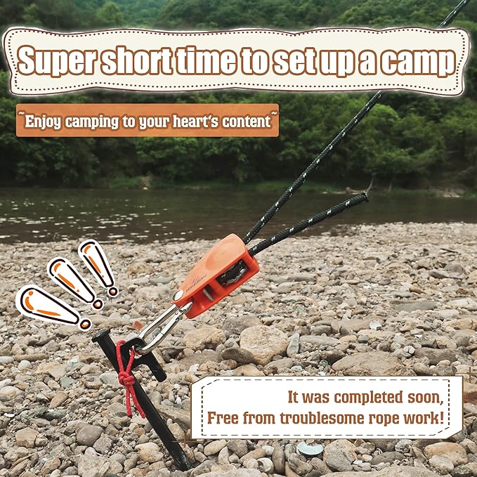 Hikeman Camping Rope with Ratchet Pulley,Quick Setup Outdoor Guy Lines Adjustable Tent Tie Downs Rope Hanger for Canopy,Kayak and Canoe,Grow Light (4PCS,Fluorescent Green)