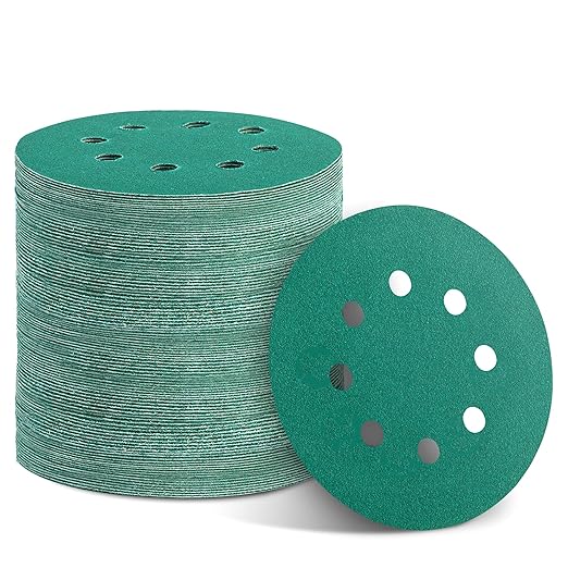 100PCS 150 Grit Premium Green Sanding Discs, 5-Inch 8-Hole Sandpaper for Random Orbital Sander