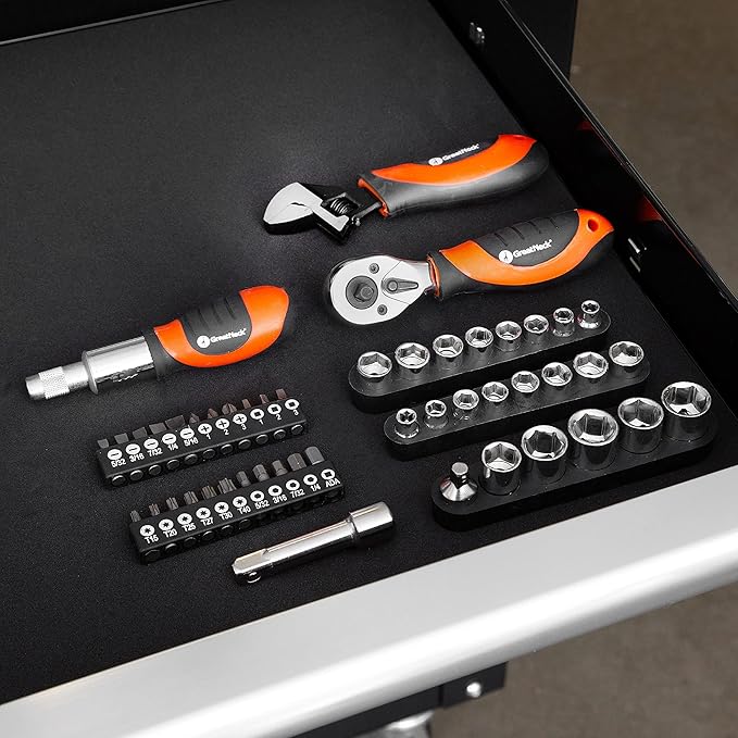 GreatNeck 48-Piece Multi Drive Stubby Mechanics Tool Set, Metric and SAE