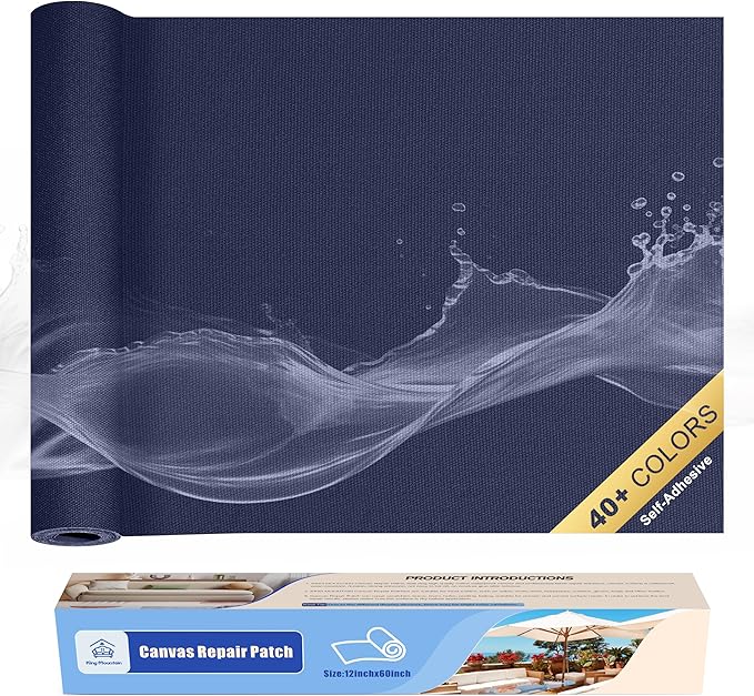 KING MOUNTAIN Canvas Repair Tape,Outdoor Gear Patch, 12×60 Inches,Waterproof,Self-Adhesive for Repairing Boat Covers,Sun Shades,Sofas,Tents,Lounge Chairs,Awnings (Dark Blue)