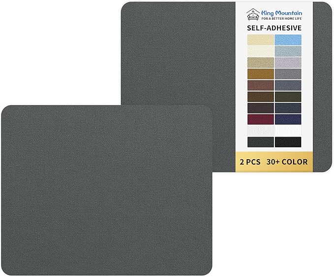 KING MOUNTAIN Canvas Repair Patch 9 x11 Inch 2 Pcs Self-Adhesive Waterproof Fabric Patch for Sofas, Tents, Furniture,Tote Bags, Car Seats (Dark Grey 2.0)