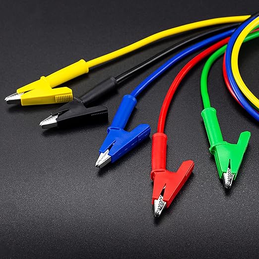 KAIWEETS 5PCS Alligator Clips Electrical Test Leads Set, 15A Jumper Wires Heavy Duty with Protective Copper Clips, Premium Cables for Electrical Testing, Experiment, 5 Colors 39.6 inches