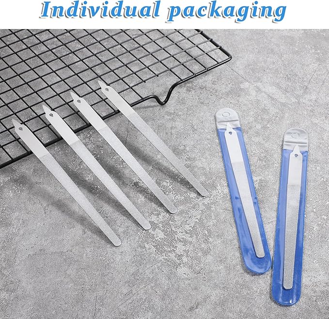 6Pcs Diamond Metal Nail Files, Double Sided Nails File, Thin Stainless Steel Manicure Pedicure Tools with Sharp Pointed Tip Individually Wrap for Women Men Salon Home(6Inch)