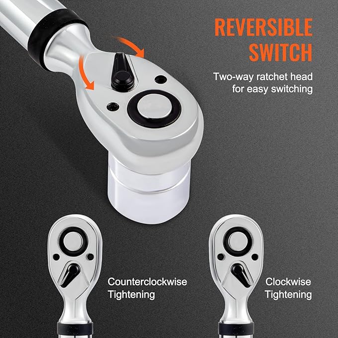 VEVOR Digital Torque Wrench, 1/2" Drive Electronic Torque Wrench, Torque Wrench Kit 25-250ft.lb/34-340n.m Torque Range Accurate to ±2%, 3-Mode Adjustable Torque Wrench Set with LED Buzzer Calibration