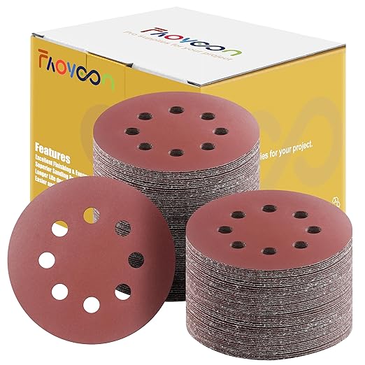 Sanding Disc 5 Inch 8 Hole, 100 Pcs Orbital Sanding Discs Hook and Loop, Sandpaper for polishing and Grinding, 600 Grit Sand Paper for Random Orbital Sander