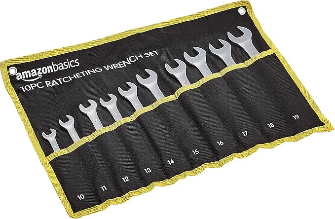 Amazon Basics High Torque Gear Wrench Set, 10 Pieces