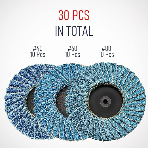 30 Pcs 2 Inch Mini Flap Disc, Assorted 40/60/80 Set, High Density Zirconia Grinding Flap Disc, with 1/4 inch Shank Holder, On Metal Grinding, for Angle Die Grinder (Pack of 30)