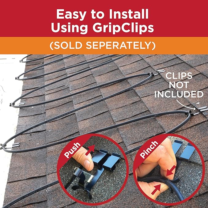 RADIANT SOLUTIONS HeatTapePro - Intelligent Commercial Grade Self-Regulating Heat Cable with GlowCap™ - 10 YR warranty - Ice Dam & Pipe Freeze Protection - 50 ft cable + 10 Ft Cord, 120V, 6 watts/Ft