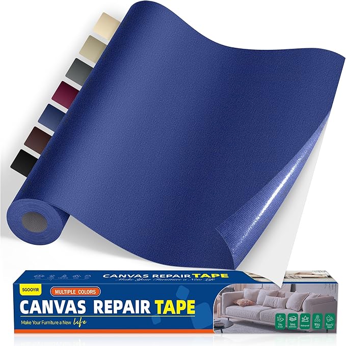 Self-Adhesive Canvas Repair Tape, 16" x 40" Waterproof Canvas Repair Patch, Fabric Patch Repairs Kit for Furniture, Tents, Sunbrellas, Boat Covers Awnings, Couches, Clothes, Bags Royal Blue