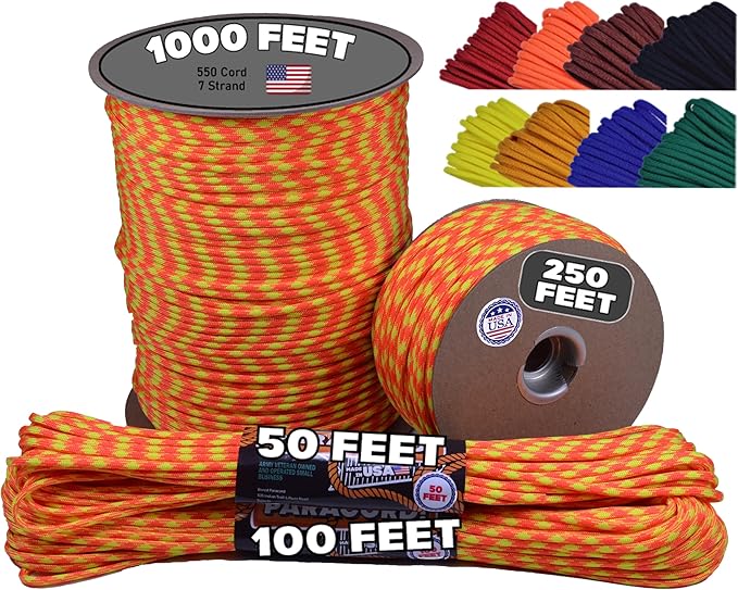 BORED? PARACORD! 550 lb Paracord - Ideal for Crafting, Camping, DIY Projects, Active & Military Outdoors - Strong Survival Rope - Tactical Parachute Cord Type III - Search and Rescue 250 Feet