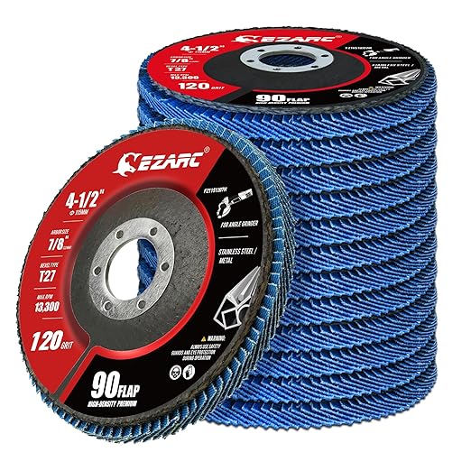 EZARC 12 Pack 120 Grit Flap Discs 4 1/2 for Angle Grinder, 4.5" x 7/8" T27 High Density Jumbo Zirconia Sanding Disc for Rust Removal, Finishing, Grinding, Deburring
