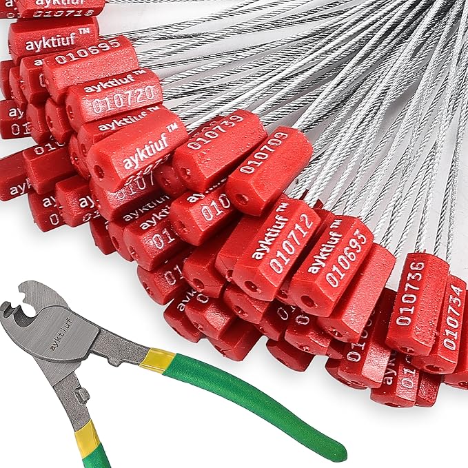 240 Pieces Security Cable Seals, Metal Number security tags for Truck, Trailers, Cargo, Containers, Vans, Oil Tank, Milk Vehicle (Red, 240 Pack)