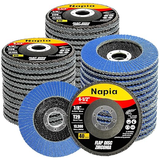 Flap Discs 4 1/2" for Angle Grinder Sanding-Disc - Napia 4 1/2 Flap Disc 40 Grit T29 Zirconia Grinding Wheel, 7/8 Inch Grinding Wheels 4 1/2 inch for Metal, Wood, Stainless Steel Finishing- 40 Pack