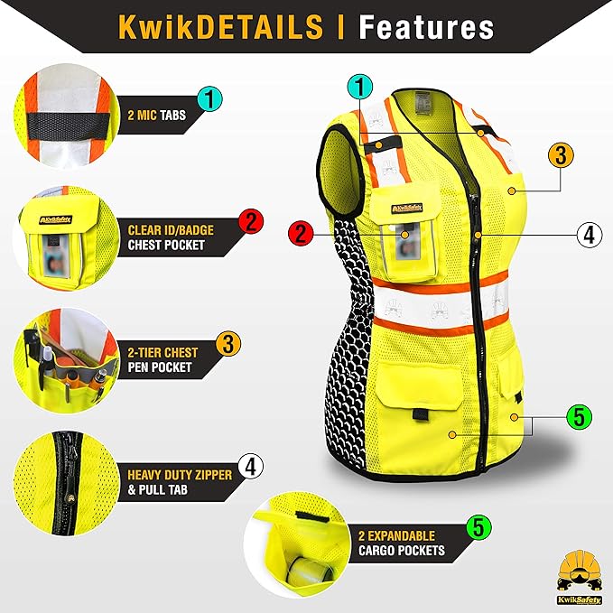 KwikSafety - Charlotte, NC - FIRST LADY Safety Vest for Women, High Visibility Reflective Strips, Meets ANSI & OSHA