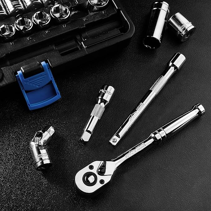 EPAuto 45 Pieces 3/8" Drive Socket Set with 72-Tooth Pear Head Ratchet