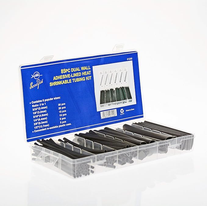 SWORDFISH 61200-85pc 3:1 Dual Wall Adhesive Lined Heat Shrinkable Tubing Assortment Kit