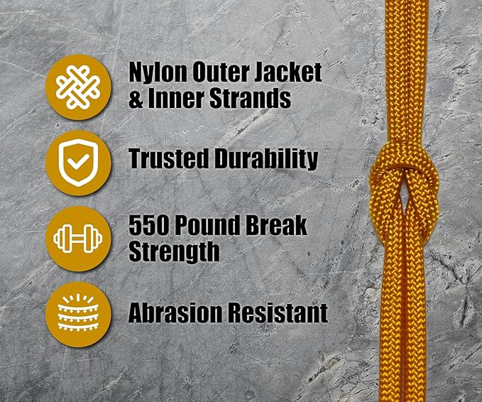 BORED? PARACORD! 550 lb Paracord - Ideal for Crafting, Camping, DIY Projects, Active & Military Outdoors - Strong Survival Rope - Tactical Parachute Cord Type III - Goldenrod 50 Feet