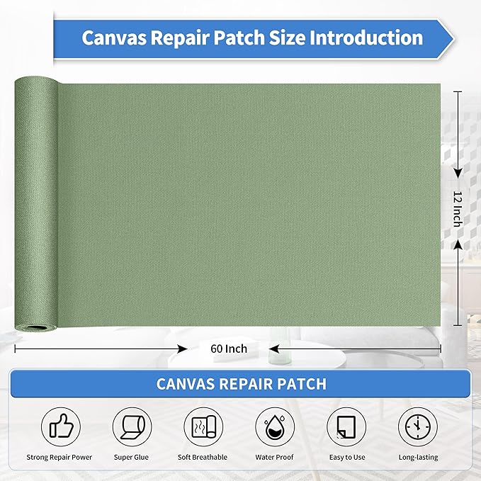KING MOUNTAIN Canvas Repair Tape,Outdoor Gear Patch, 12×60 Inches,Waterproof,Self-Adhesive for Repairing Boat Covers,Sun Shades,Sofas,Tents,Lounge Chairs,Awnings (Grass Green)