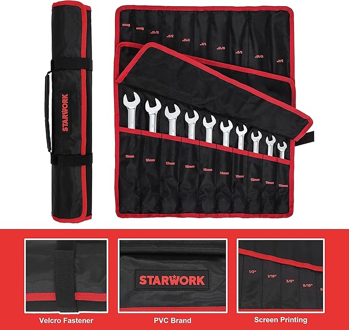 TRUE MECHANIC™ 20 Pc. Reversible Ratcheting Combination Wrench Set, Non-Slip, Long Pattern, SAE, Metric, Professional, With Portable Roll-Up Pouch Bag…