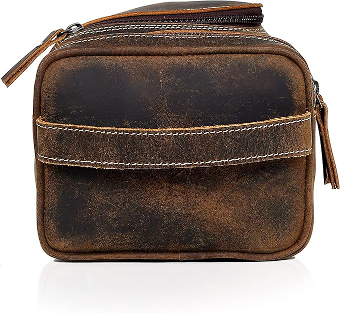 VC VINTAGE COUTURE Leather Toiletry Bag for Men Extra Large Leather Men's Toiletry Bag for Traveling Real Leather Dopp Kit for Men Leather Shaving Bag for Travel