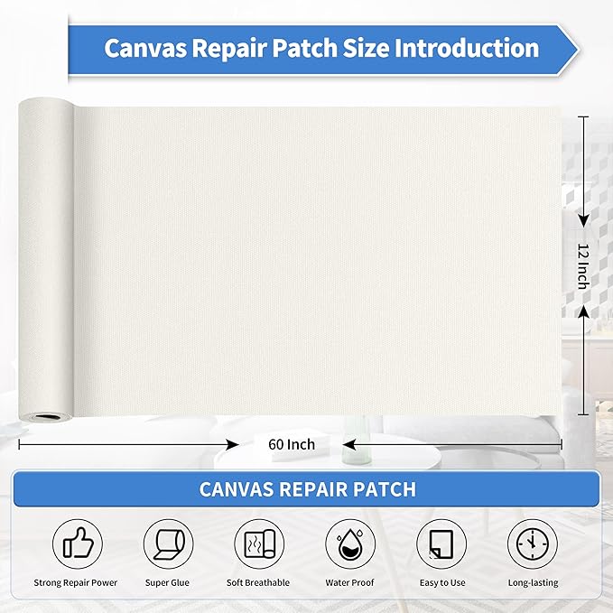 KING MOUNTAIN Canvas Repair Tape,Outdoor Gear Patch, 12×60 Inches,Waterproof,Self-Adhesive for Repairing Boat Covers,Sun Shades,Sofas,Tents,Lounge Chairs,Awnings (Off White)