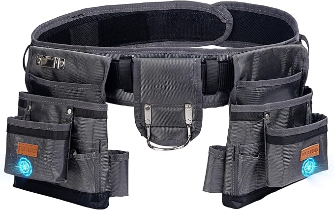 Magnetic Tool Belt with Air-Mesh Padded,22 Pockets Heavy Duty Tool Belts for Men/Construction/Carpenter/DIY'er/Electrician.Double layer thickened polyester fiber with waterproof coating.