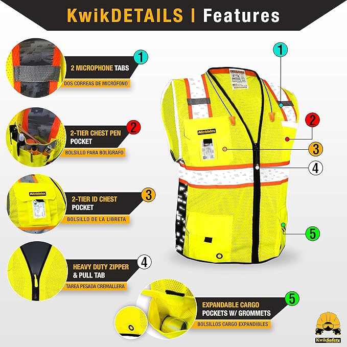 KwikSafety - BIG KAHUNA DIGITAL Safety Vest [LIMITED EDITION] Class 2 ANSI OSHA Reflective Vest Durable High Visibility Vest Construction Safety Vest for Men Industrial Work Gear/Yellow Medium