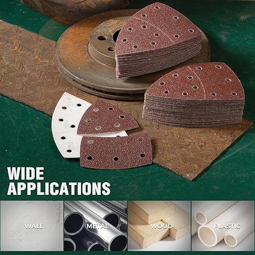 S SATC 50 PCS Mouse Sander Sandpaper 11 Holes 180 Grit Detail Sander Sandpaper Palm Sander Paper Hook and Loop Sander Pads Triangular Sanding Sheets