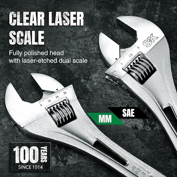 SK 2-Piece Adjustable Wrench Set, 10-Inch, 12-Inch, Cr-V Steel, SAE & Metric Scales