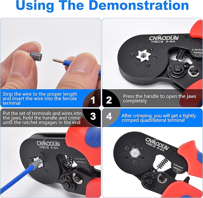 Ferrule Crimping Tool Kit, CNAODUN for AWG 23-7 with 1900PCS Wire Ferrules Terminals Hexagonal Self-Adjustable Ratchet Wire Ferrule Crimper