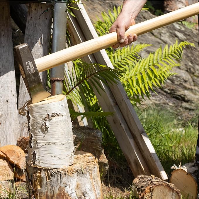 Prandi Axes German C45 Forged Carbon Steel Splitting Maul-Hickory Handle with Leather String - Ideal for Firewood, Splitting, and Chopping - 35.43" L x 8.27" W, 3500g Head 3.015.35.7.CH - No Sheath