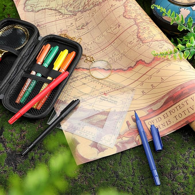 Oudain Military UTM/MGRS Coordinate Scale 7 Assorted Colors Military Map Markers Fine Point Pens Land Navigation Protractor and Map Reading and Grid Coordinate Reader Pairs with Compass