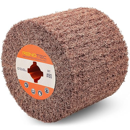 Non-Woven Wire Drawing Flap Wheel, 120x100mm, for Stainless Steel, Copper Satin Finishing and Metal Surface Treatment, SCT Conditioning Buffing Drum for Burnishing Polishing Machine (80 Grit)