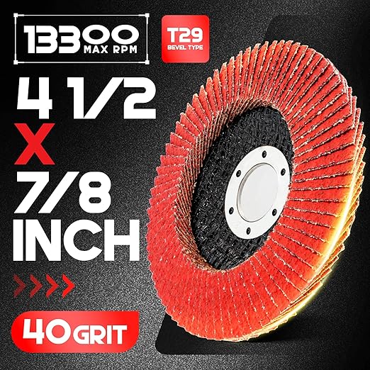 EZARC Ceramic Flap Discs 40 Grit, 4 1/2 x 7/8-Inch Flap Sanding Disc, Type 29 Ceramic Grinding Wheel for Stainless Steel, Non-Ferrous Metal, Cast Iron, Sheet Metal, 10 Pack