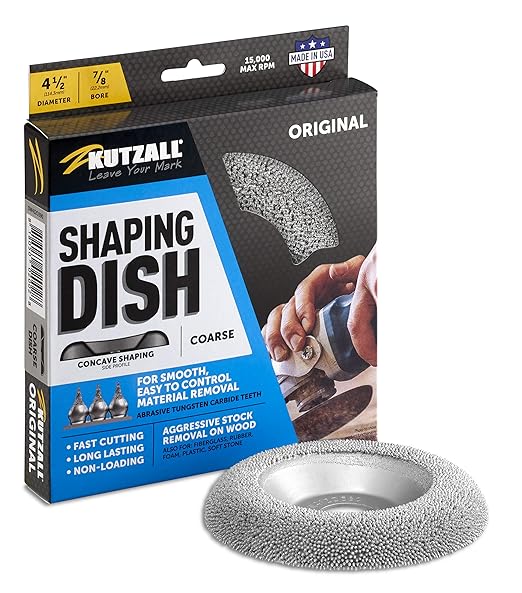Kutzall Original Shaping Dish - Coarse, 4-1⁄2" (114.3mm) Dia. X 7⁄8" (22.2mm) Bore - Woodworking Angle Grinder Attachment for DeWalt, Bosch, Milwaukee. Abrasive Tungsten Carbide, DW412O390