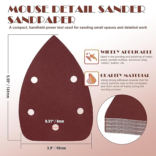 600 Grit Mouse Sander Sandpaper, Jamiikury 5 Hole Detail Sander Sandpaper Palm Sander Paper Mouse Sanding Pads Hook and Loop Sanding Sheets - Pack of 20