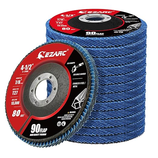 EZARC 12 Pack 80 Grit Flap Discs 4 1/2 for Angle Grinder, 4.5" x 7/8" T27 High Density Jumbo Zirconia Sanding Disc for Rust Removal, Finishing, Grinding, Deburring