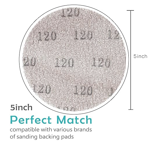 Mesh 5 inch 6 inch Sanding Discs 35PCS Hook and Loop Sanding Discs, Dust-Free, Ideal for Metal, Wood, Composites, Stock Removal, and Fine Finishing (5in, 120 Grit)