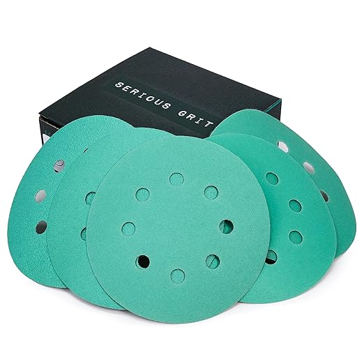 Sanding Discs 5 Inch 8 Hole Assortment - 80, 120, 150, 180, 220 Grit (10/Each) - Heavy-Duty Hook & Loop Wet Dry Film Sandpaper Discs - Sand Paper for Random Orbital Sanders - 50 Pack Box